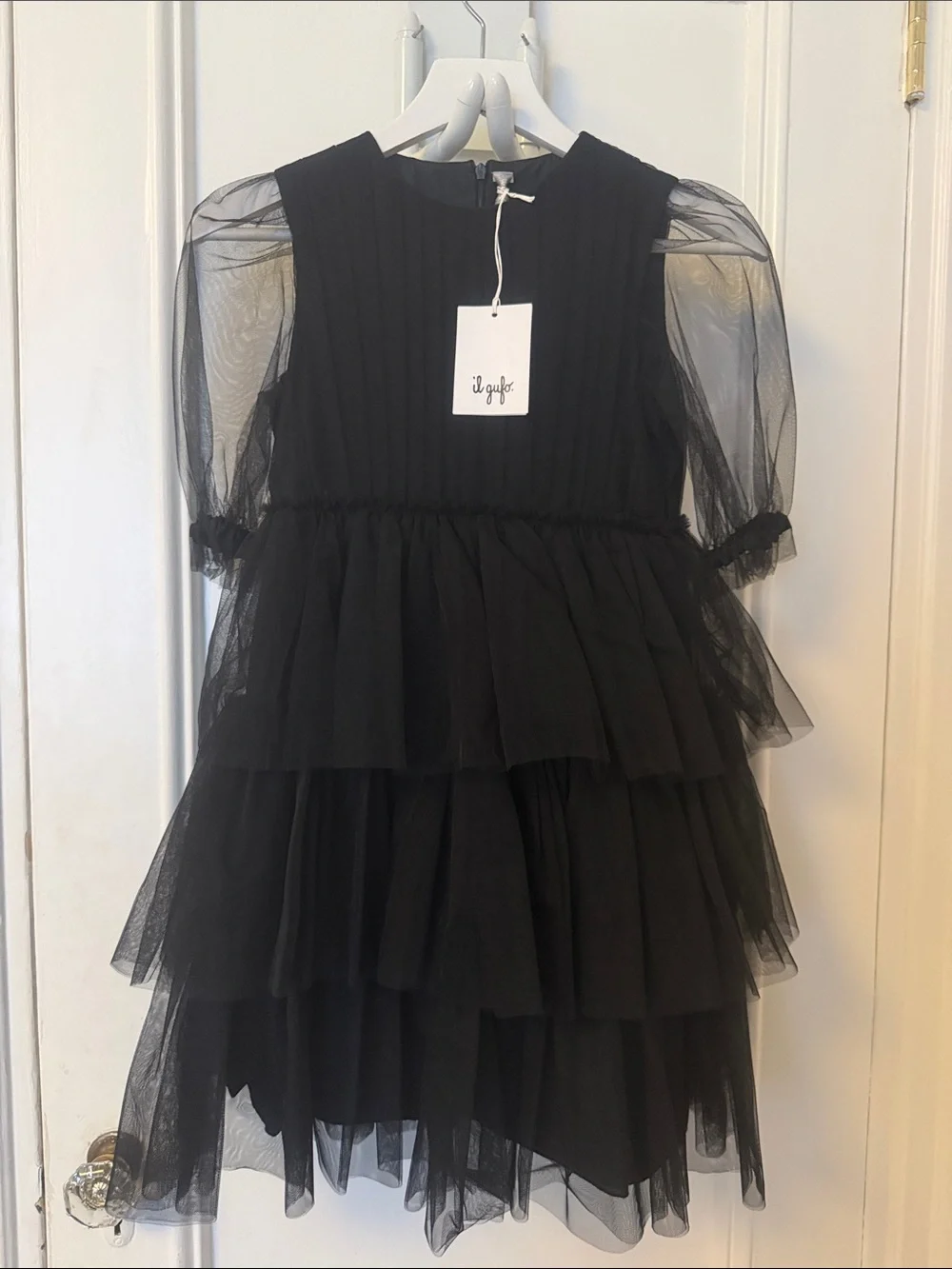 Il Gufo Elegant Black Tiered Tulle Sheet Formal Party Wednesday Addams Dress